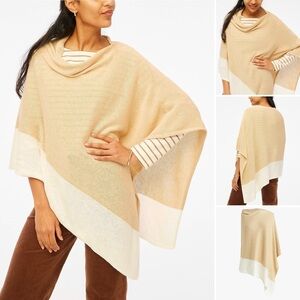 J. Crew Sweater Knit Poncho Colorblock Stretch Cotton-Cashmere Ivory/Beige
